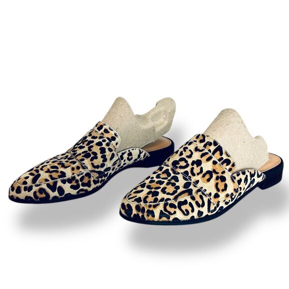 Halogen Leopard Print Calf Hair Slide Mules Low Heel Size 7.5 - Picture 1 of 8